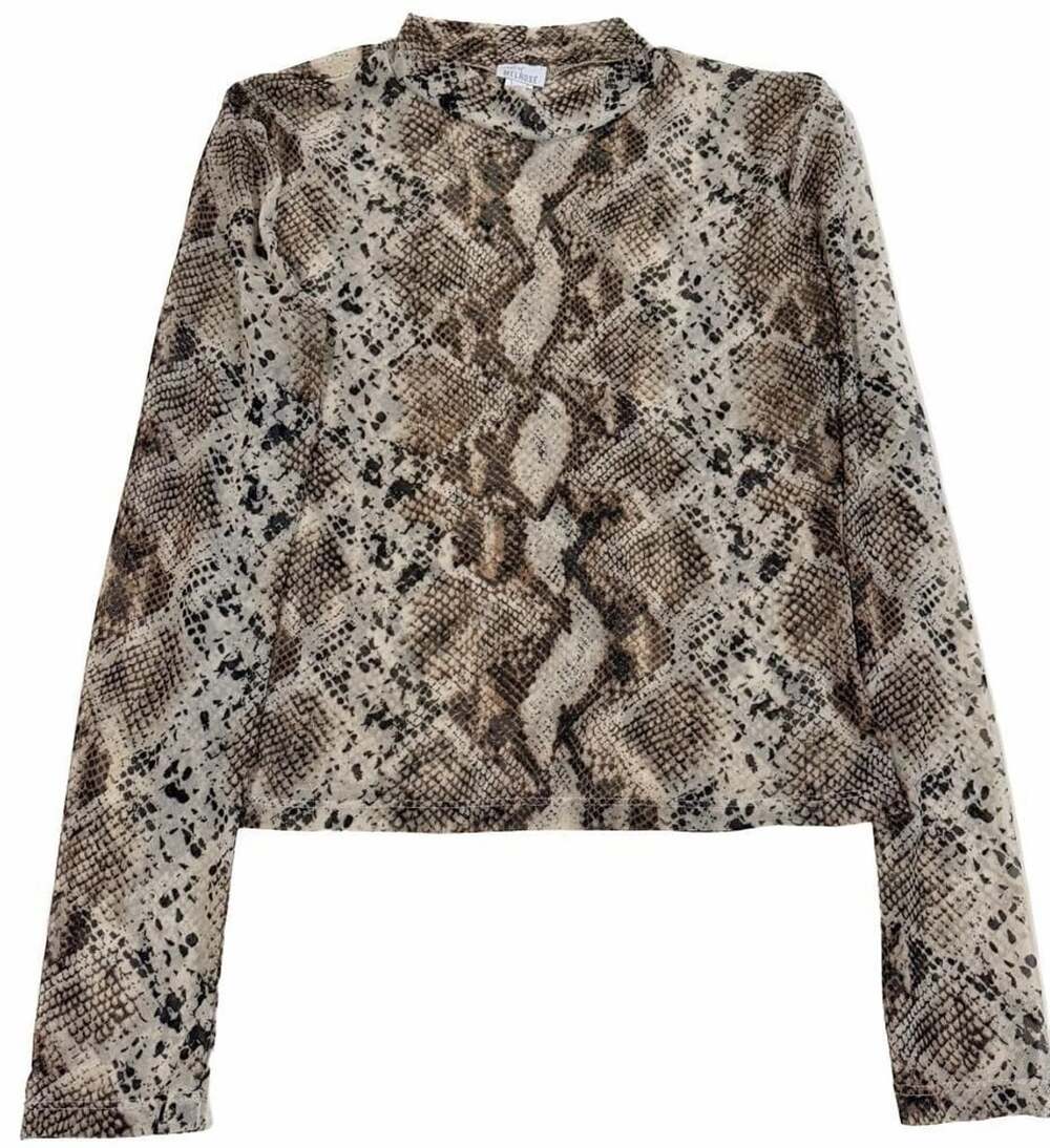 West of Melrose Snakeskin Print Long Sleeve Mesh Mock Neck Top Made in USA